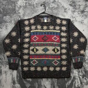 Woolrich Sweater Mens XL Charcoal Multi Color Wool Southwestern Geometric Knit